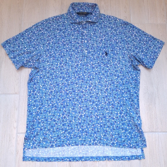 Polo Ralph Lauren Men's Blue Cotton Floral Short Sleeved Polo Shirt - Large - Picture 2 of 10